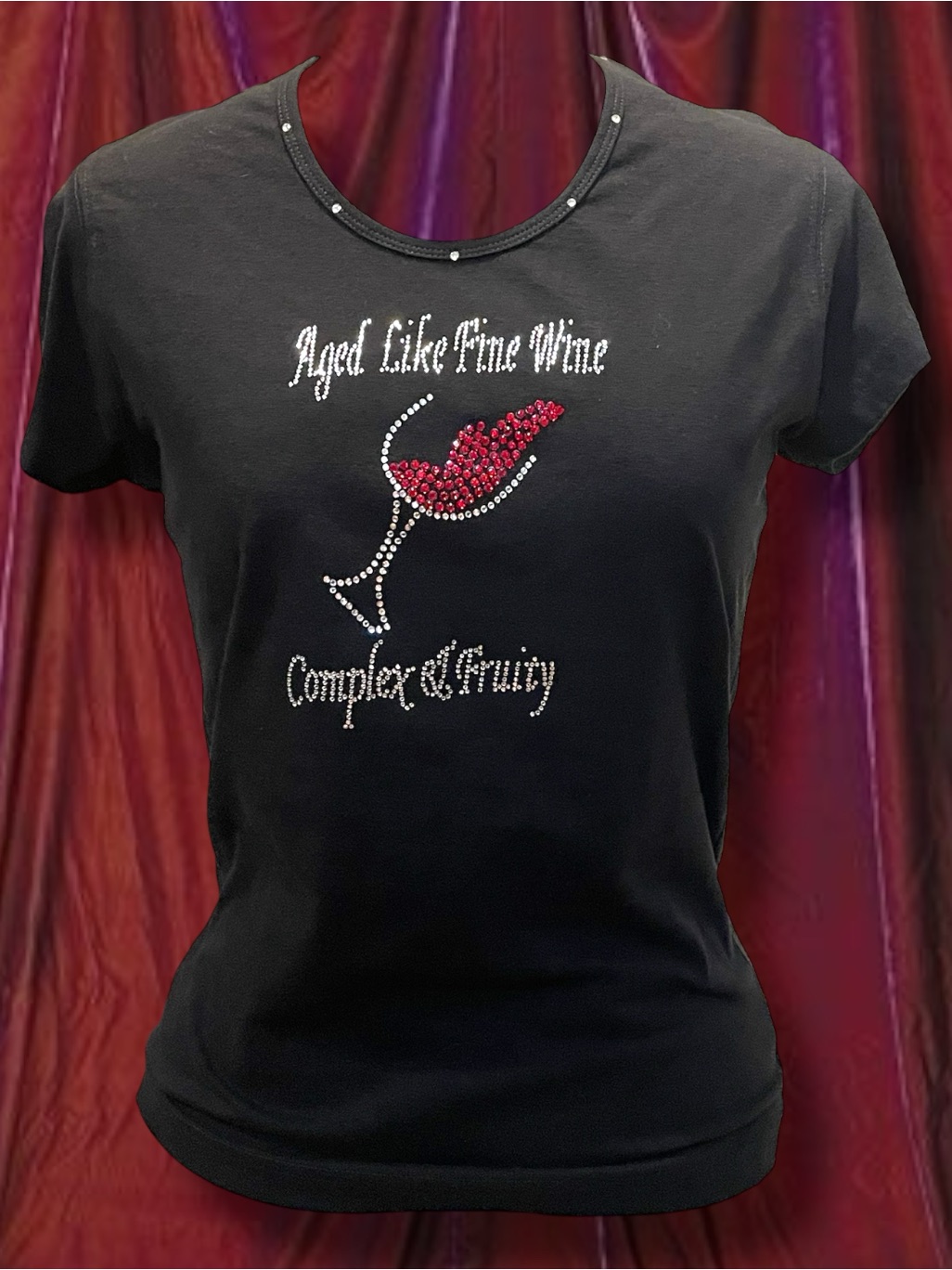 Vintage Black 'Aged Like Fine Wine' Rhinestone Graphic Tee